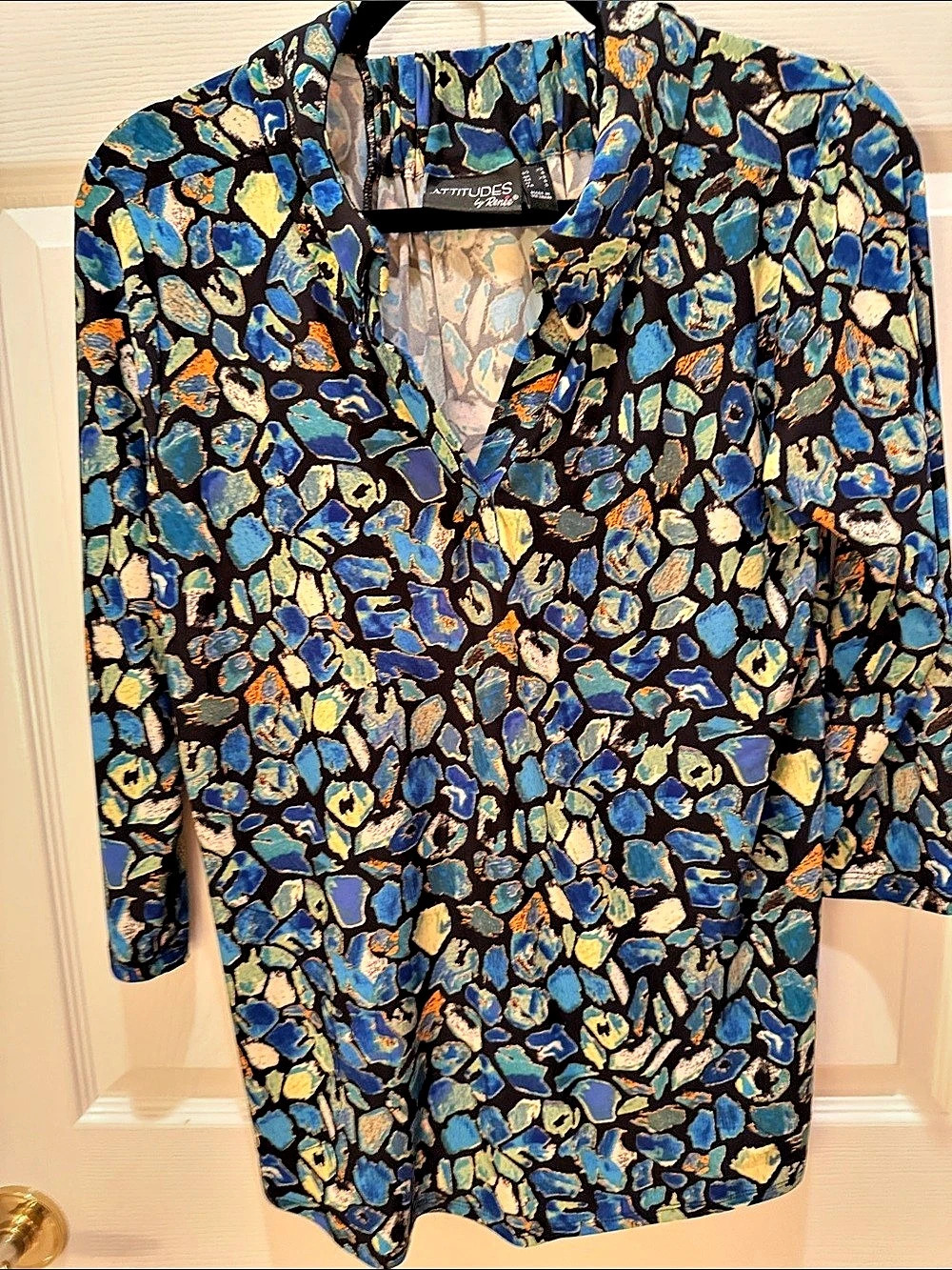 Attitudes by Renee Abstract Print Blouse in Blue & Black